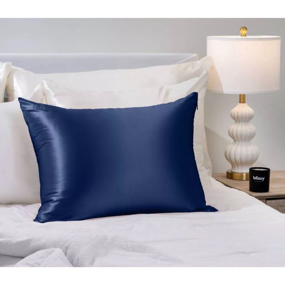 Blissy King 600 Thread Count Silk Pillowcase Navy Blue OR Blush Pink 20" x 36" - Picture 5 of 16
